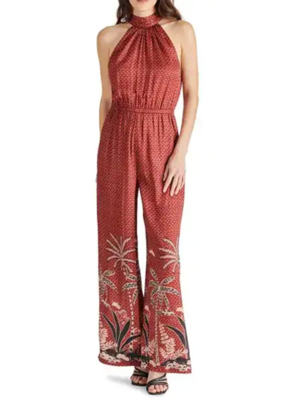 NWT STEVE MADDEN Women XS Boho Safari Danae‎ Printed Sleeveless Halter Jumpsuit